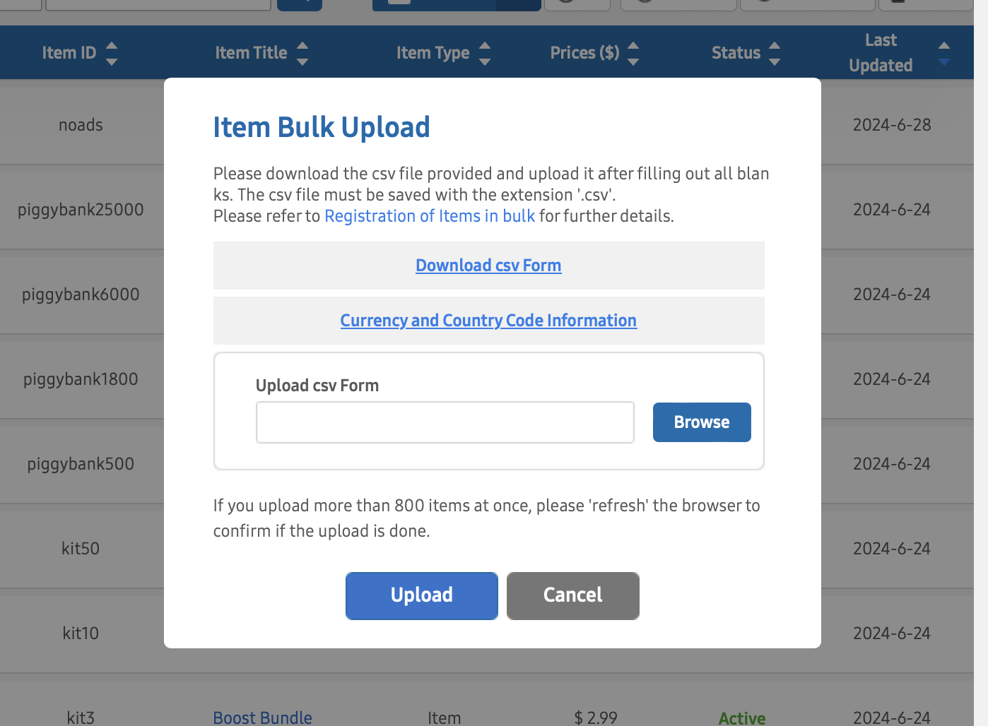 Bulk Upload